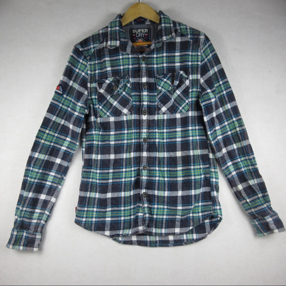 SuperDry Mens Long Sleeve Button Shirt Flannel Plaid Medium classic fit